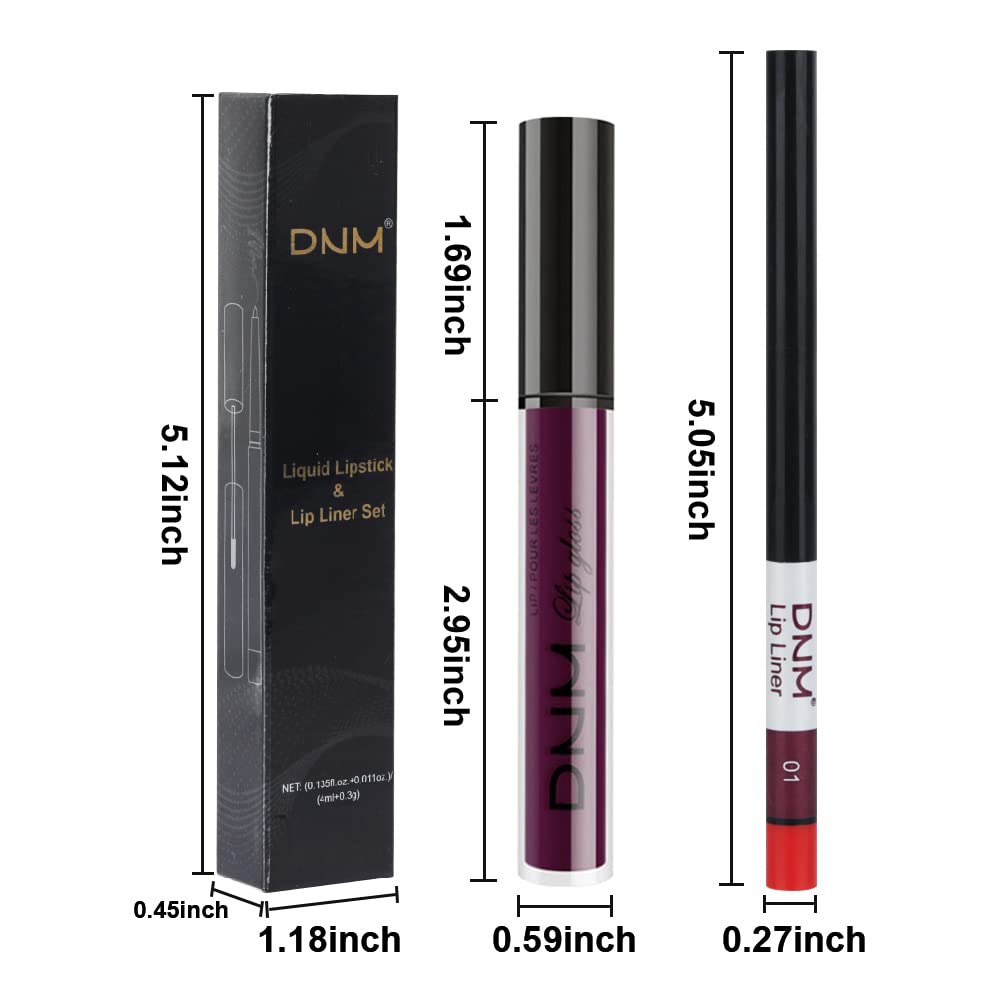 evpct 2Pcs Purple Plum Matte 24-hour Liquid Lipstick and Lip Liner Pencil Makeup Set Women Dark Red Bright Berry Liquid Lipstick Matte Lip Tint 24H and with Lip Liner Set Waterproof Long Lasting 1