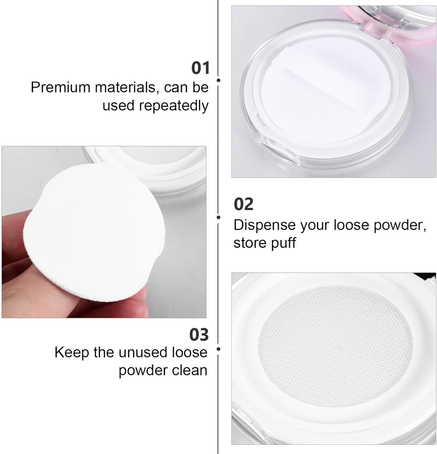 Beaupretty Loose Powder Containers with Puff 2PCS Powder Compact Container, Plastic Empty Makeup Loose Powder Case with Puff and Elasticated Net Sifter Cosmetic Travel Container