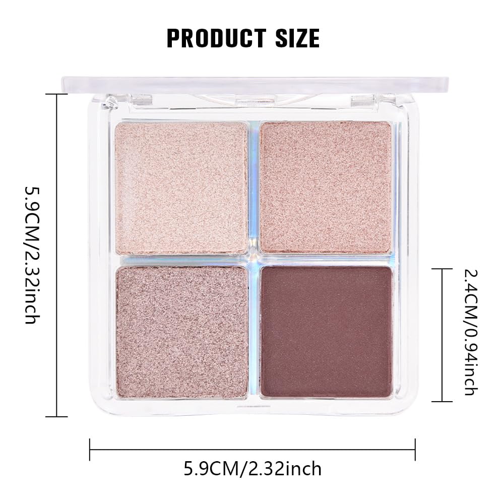 4 Colors Dark Brown Champagne Rose Gold Eye Shadow Powder Palette Makeup, Neutral Matte Shimmer Cream Quads Eyeshadow Palette for Women Highly Pigmented Waterproof, paleta de sombras de ojos 11