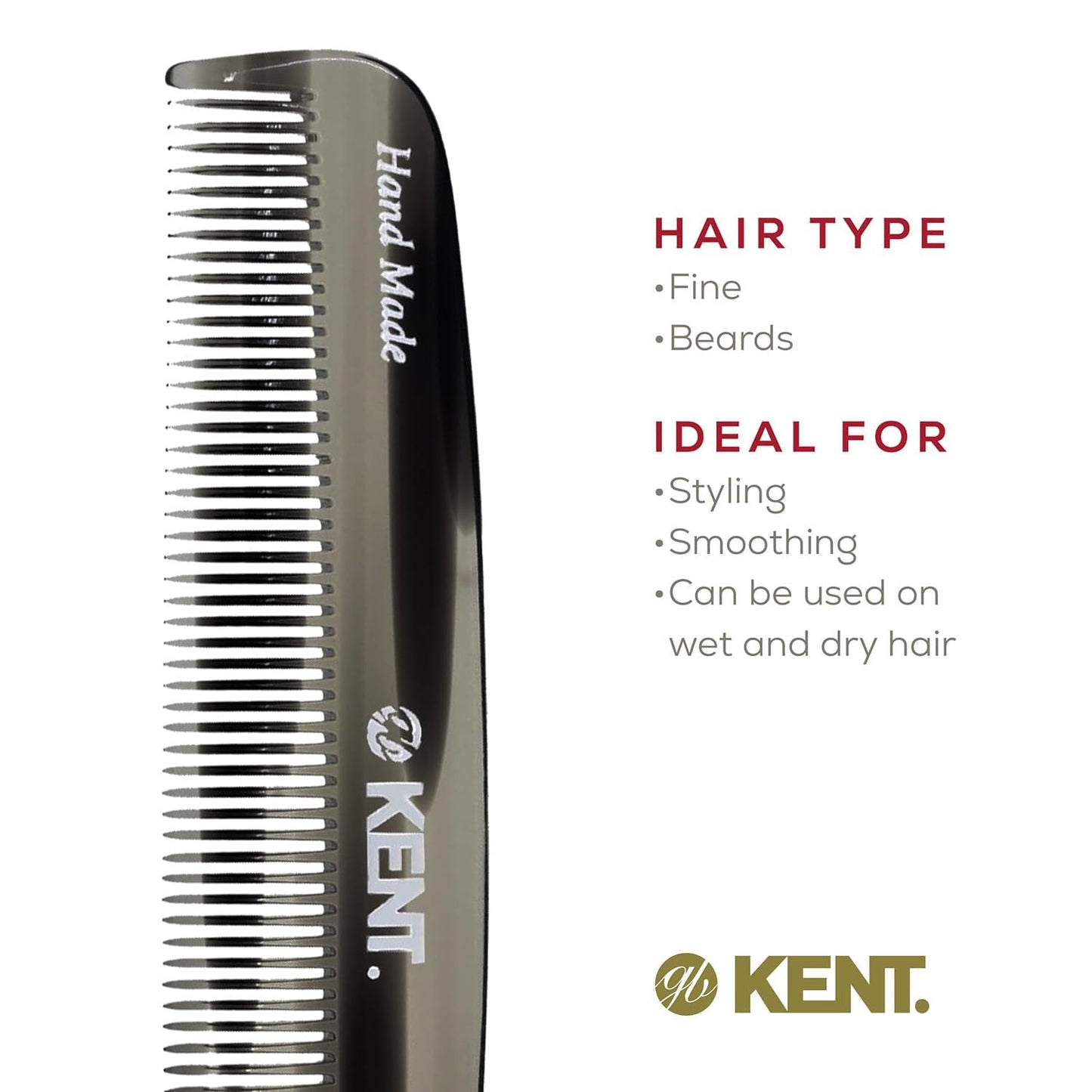 Kent 7T G All Fine Tooth Pocket Comb-Handmade Hair Comb for Grooming and Styling-Travel Comb for Hair Care,Mustache and Beard Care, Use Dry or with Balms, Saw Cut and Hand Polished for Wet or Dry Hair