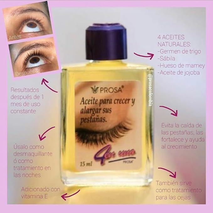 ProsaSet - 5 Most Popular Products | Crystal Protein Gel for Eyebrows or Eyelash Primer- Micro- Fiber Mascara - Black Eyeliner - Eyelash Growth Oil - Under Eye Cream