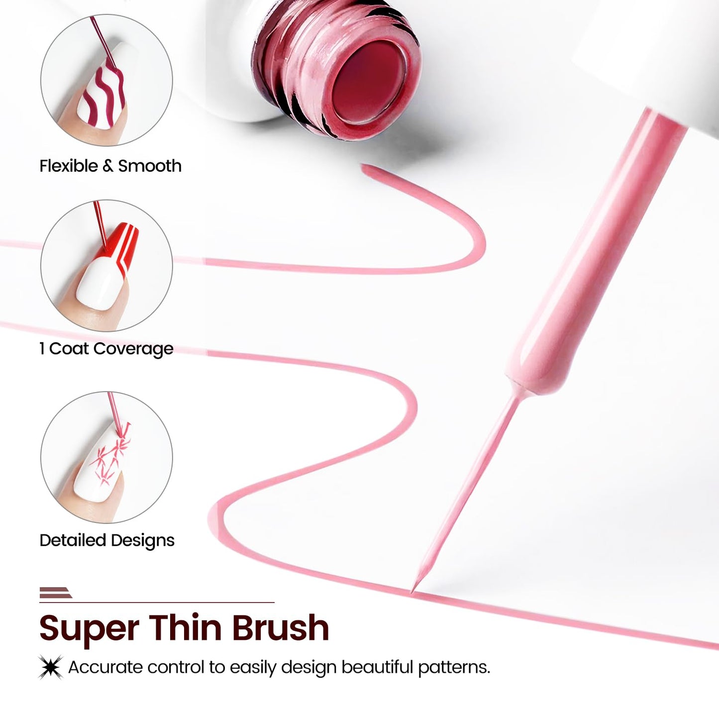 JODSONE 10pcs Nail Art Gel Liner,3D Effect Gel Nail Polish Thin Brush Painted DIY at Home Salon Design Gift for Girls