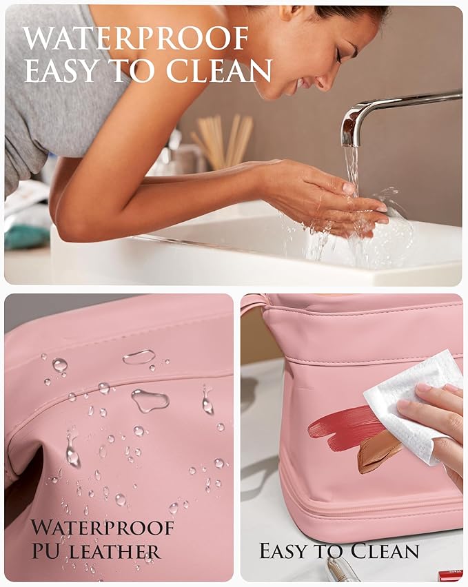 Gifts for Her Birthday-Gift Ideas for Woman Initial Large Makeup Bag, Personalized Double Layer Cosmetic Bag with Makeup Brush Organizer, Waterproof, Travel Toiletry Bag for College Girls
