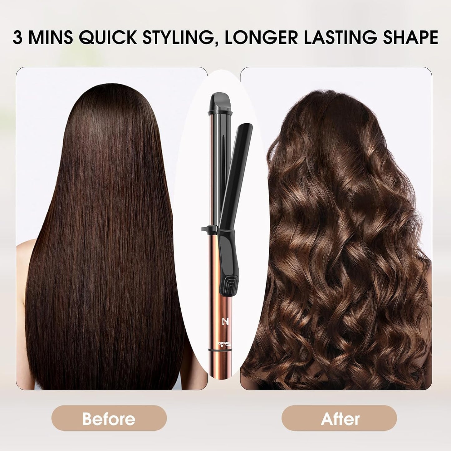 Nicebay Curling Iron, 1 Inch Hair Curling Wand with Ceramic Coating, Professional Hair Curler, Fast Heating up to 430°F, 60 Mins Auto Off, Suit for Different Hairstyle, Yellow