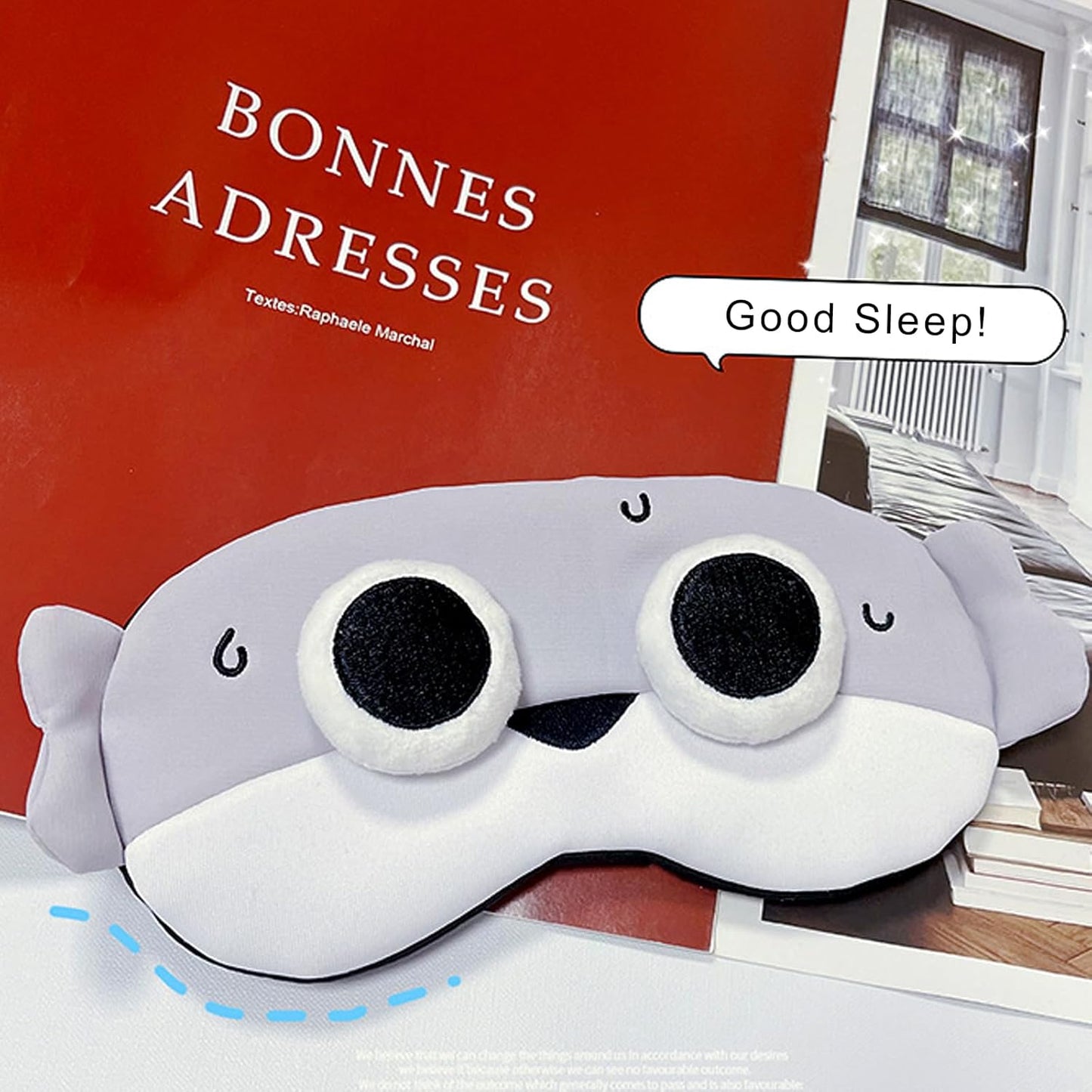 PERFECTSIGHT Fish Sleep Eye Masks, Cute Plush Sleep Eye Cover Lightweight Adjustable Eyeshade Faux Fur Mask Cover for Women Men Kids Sleep Travel Nap, Big Eye Girl, Sacabam