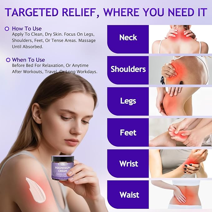 Natural Magnesium Cream for Sleep & Pain Relief – Soothing Magnesium Lotion for Leg Cramps, Muscle Relaxation & Calming – Deep Hydration Nighttime Magnesium Cream for Pain & Sleep Support 4.23 Fl Oz