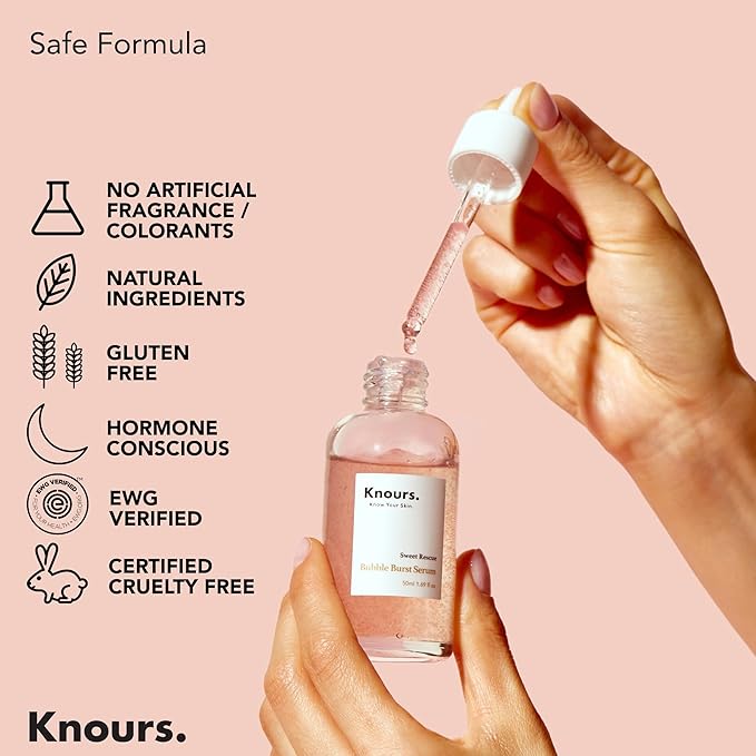 Knours. Balancing 5xHA+Gromwell Root oil Bubble Burst Serum w/ 59% Rose Water Niacinamide, Retinal Hydrating Healthy Serum for Improved Tone & Texture EWG Verified Clean Beauty 50ml/1.69fl. oz.