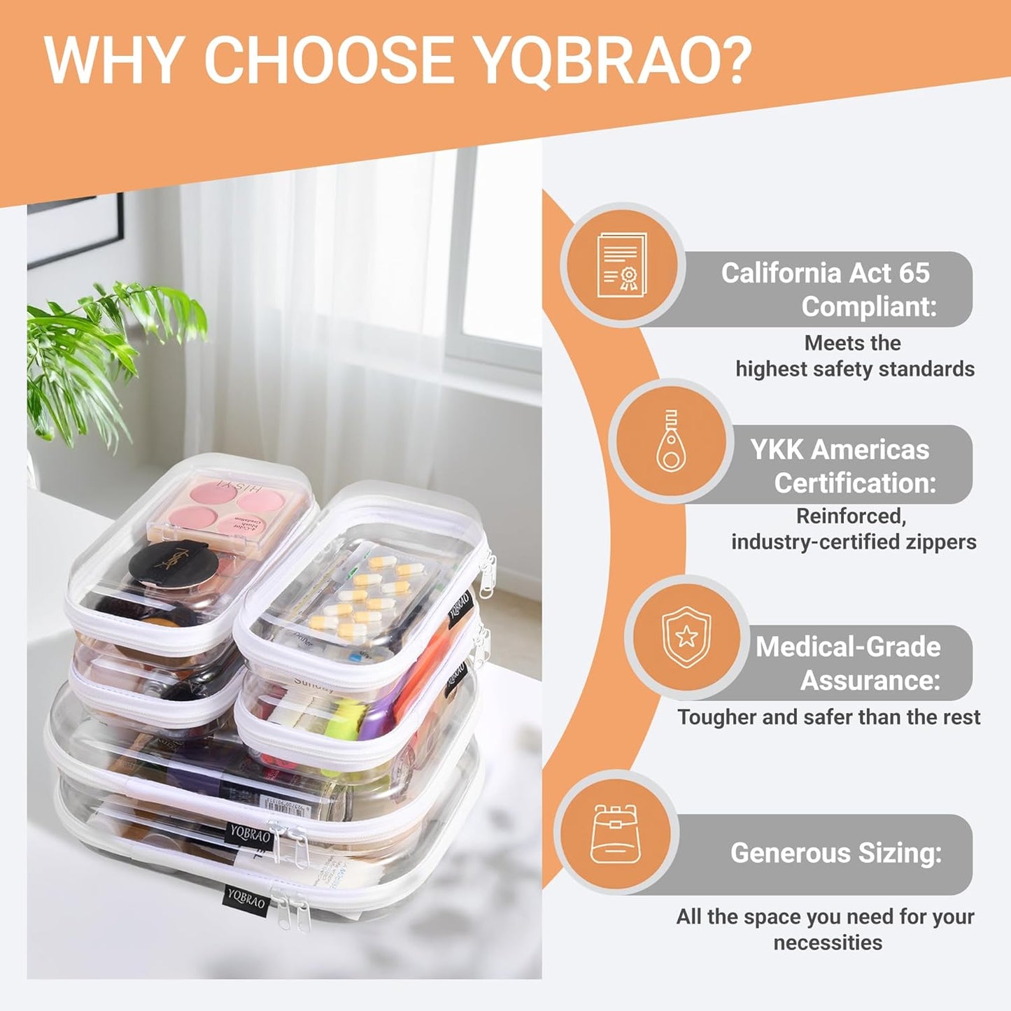 6 Pack Clear Hard Shell Zipper Case (4 Small & 2 Medium), Hard Plastic Organizer Pouches for Travel, Small Items, Makeup, Electronics & Art Supplies - Crush-Resistant & Waterproof Storage