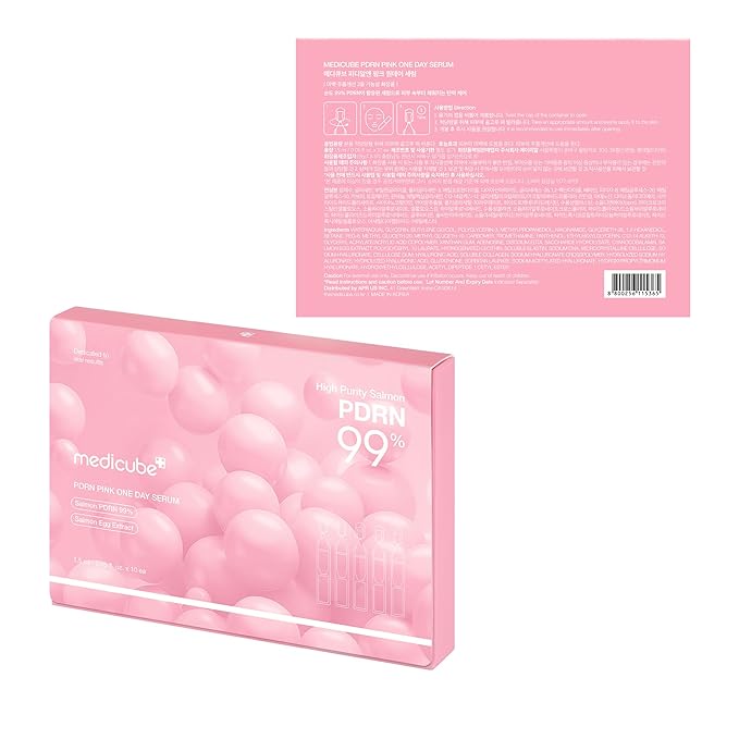 medicube Salmon DNA PDRN Pink One Day Serum | 99% Salmon DNA PDRN Intensive Ampoule, Collagen, Glutathione, Hyaluronic Acid - Improves skin radiance | Korean skincare 0.05 fl.oz x 10e