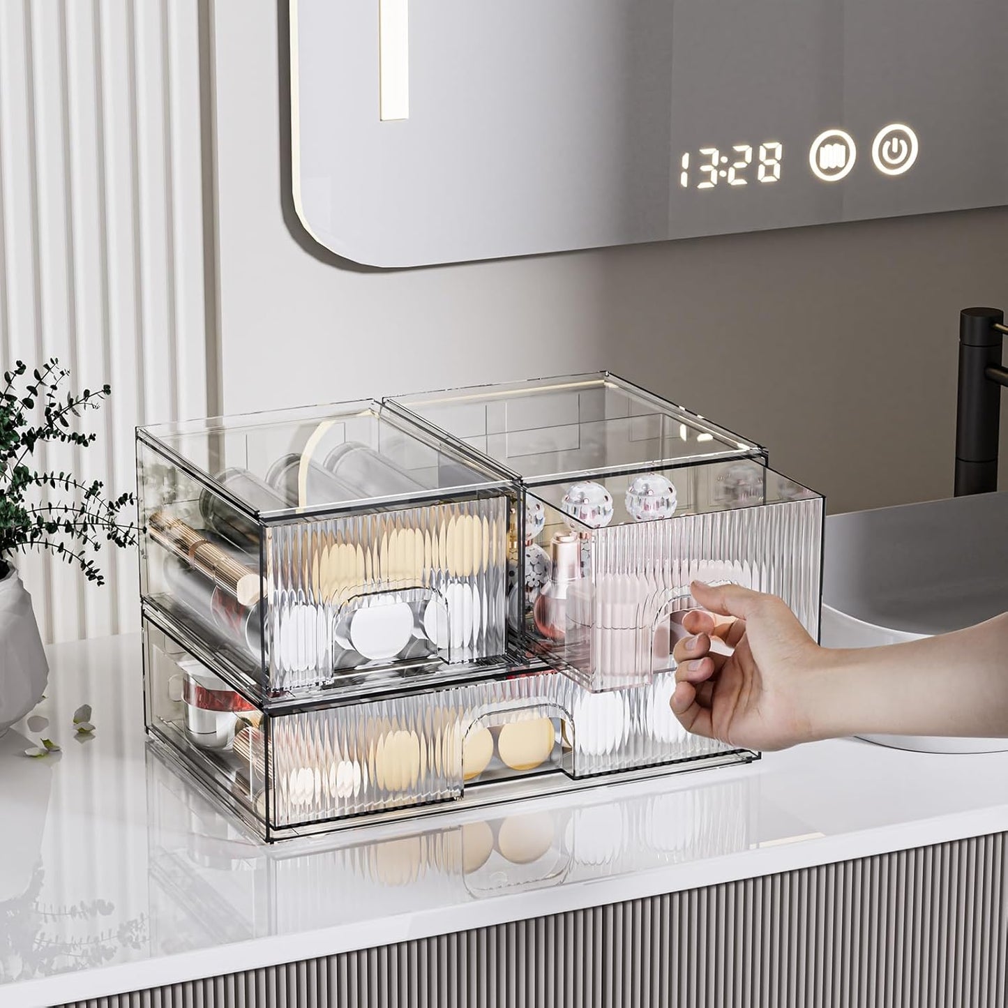 ZHIAI 3 Pack Clear Stackable Cosmetic Organizer with Acrylic Drawers for Cosmetics and Small Items for Dresser, Vanity, Kitchen Cabinet, Pantry, Home Organization and Storage