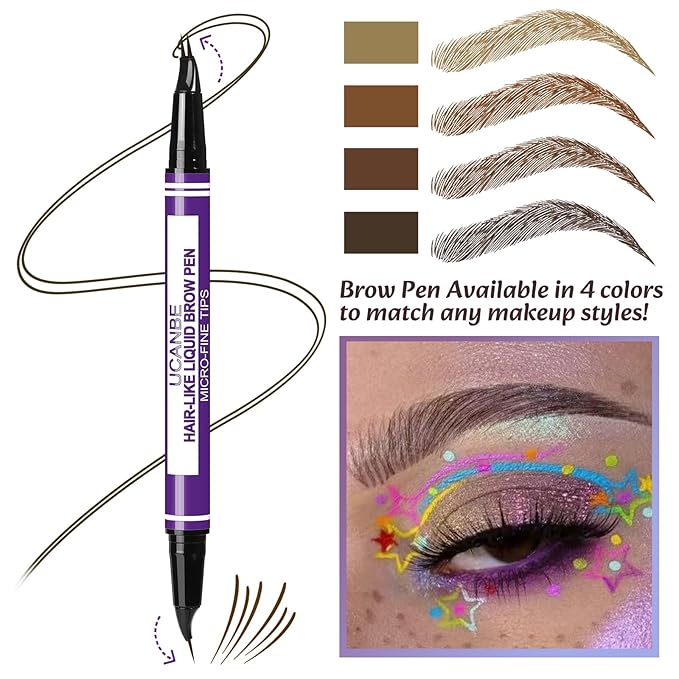 UCANBE Eyebrow Pen, Dual-Curved Eyebrow Pencils for Women, 2-in-1 Brow Pencil with 2-Fork-Tip & Precise Brush-Tip for Natural Hair-Like Brows, Waterproof Microblading Brow Pen Last 24Hrs(Light Brown)