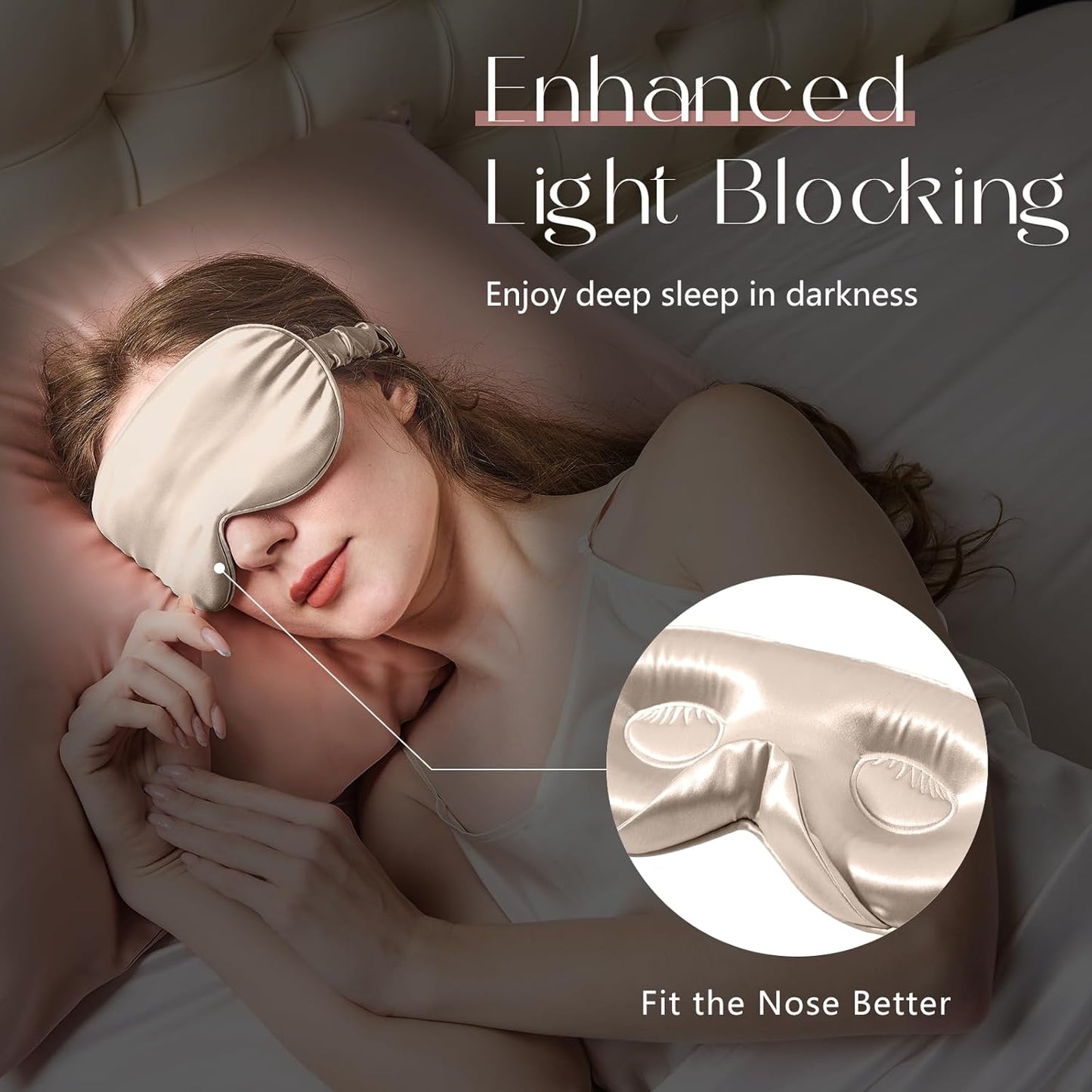 ZIMASILK Adjustable 22 Momme 100% Mulberry Silk Sleep Mask, Upgraded 3D Contoured Cup Eye Mask for Sleeping, Super Soft & Breathable Blindfold, Blackout for Deep Sleeping (Beige)