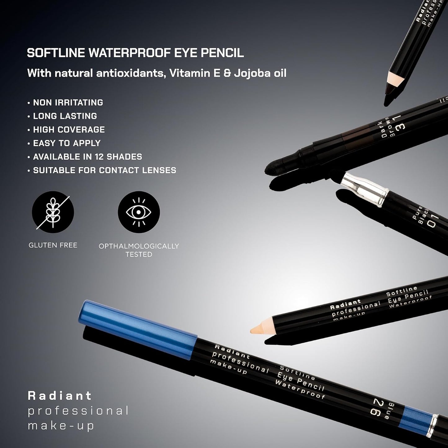 Radiant Professional Waterproof Eyeliner Pencil - Eyeliner Waterproof Smudge Proof for Woman - Long Lasting Under Eye Pencil for Smoky Eye - Soft Waterline Eye liner Smudger Tool, Green (21)