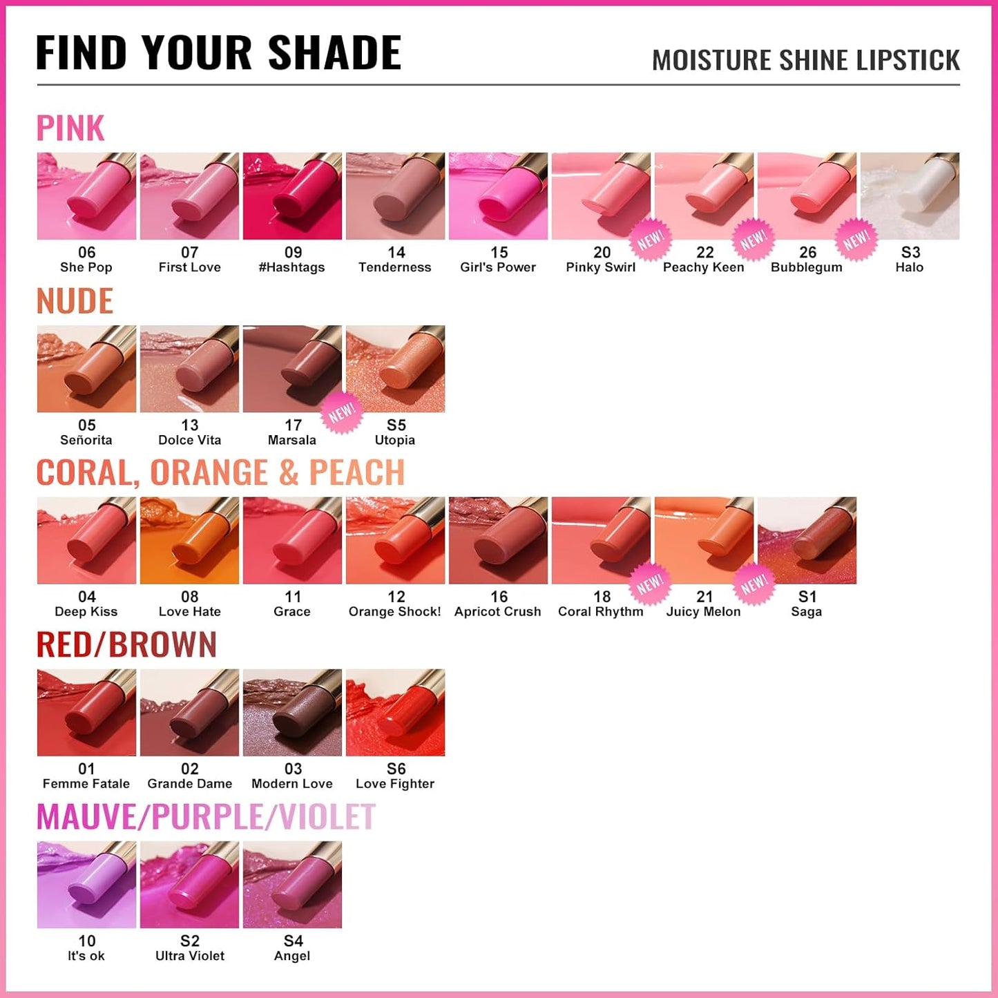 Oulac Shine Pink Lipstick for Women, 2 in 1 Glossy Light Pink Tinted Lip Balm, Hydrating Lipstick for Dry Lips, Moisture Shine Juicy Finish Vegan 2.2g/0.07oz (22)