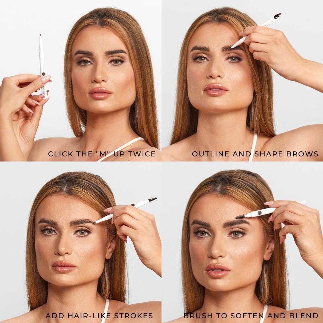 MADLUVV Exacto Brow Pencil for Flawless, Long Lasting, Realistic Brows with Dual-Ended Design Featuring Retractable Blade Tip for Precise Hair Like Detail and Blending Brush - Soft Brown