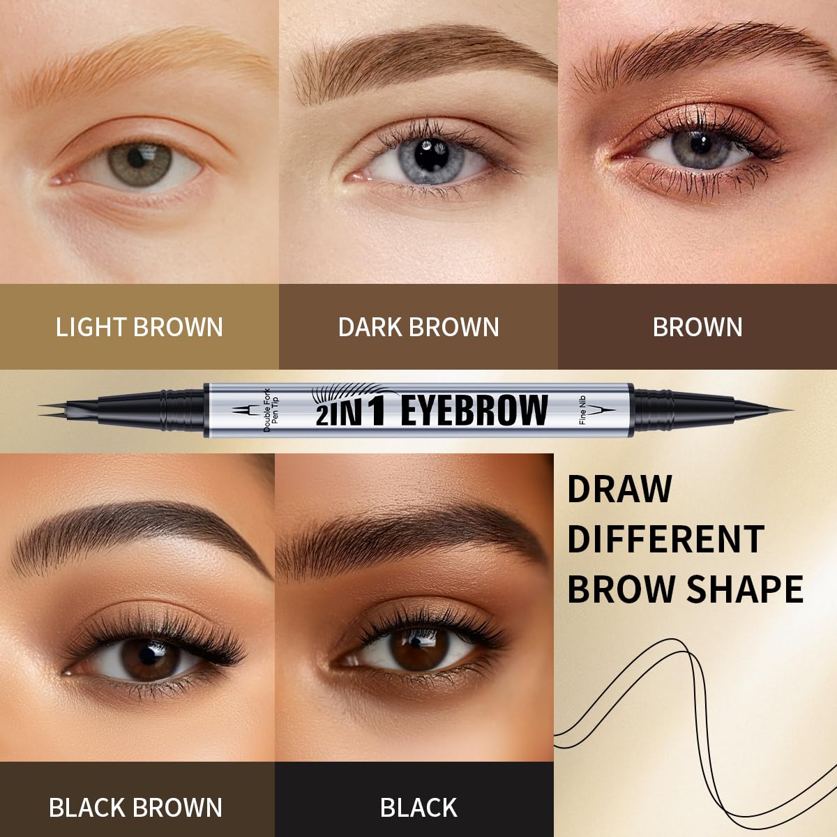 Eyebrow Pencils for Women - Microblading Eyebrow Pencil 2-In-1 Dual-Ended Eyebrow Pen with Precise 2-Fork-Tip & Brush-Tip Waterproof Eyebrow Pencil for Hair-Like Brows, Last All-Day, Black