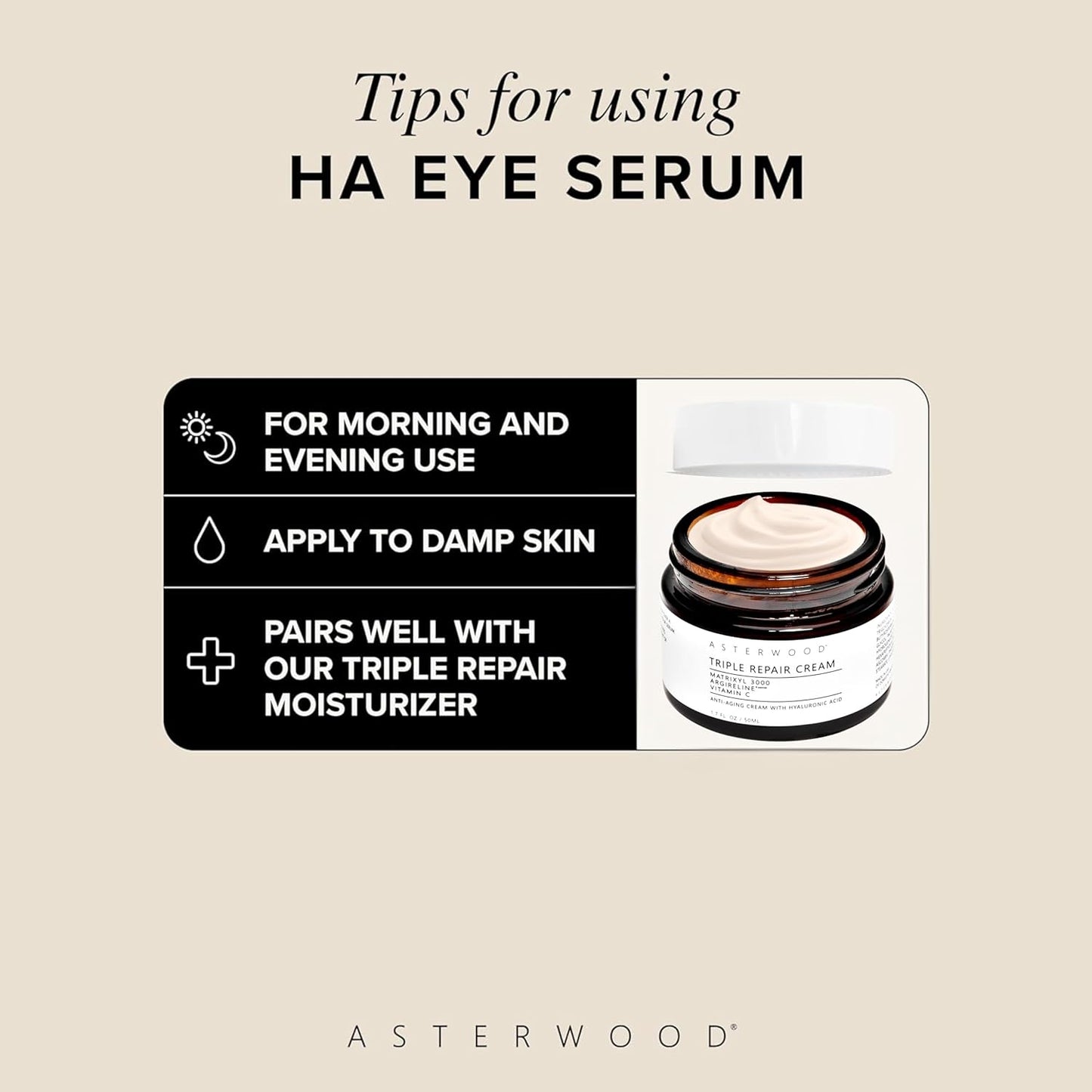 Asterwood Hyaluronic Acid Eye Serum - Reduces Undereye Bags, Wrinkles, Dark Circles, Fine Lines, & Crow's Feet - with Matrixyl 3000, Niacinamide & Caffeine - Treatment for Women & Men - 0.5 Fl Oz