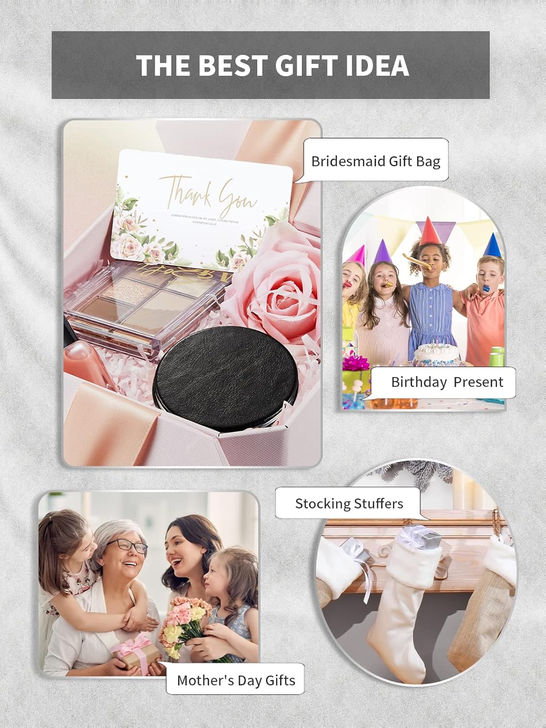 Compact Mirror,Set of 2 Round Double-Sided Makeup Small Mirror for Purse with 1x/3x Magnification PU Leather (Black, 2.8")