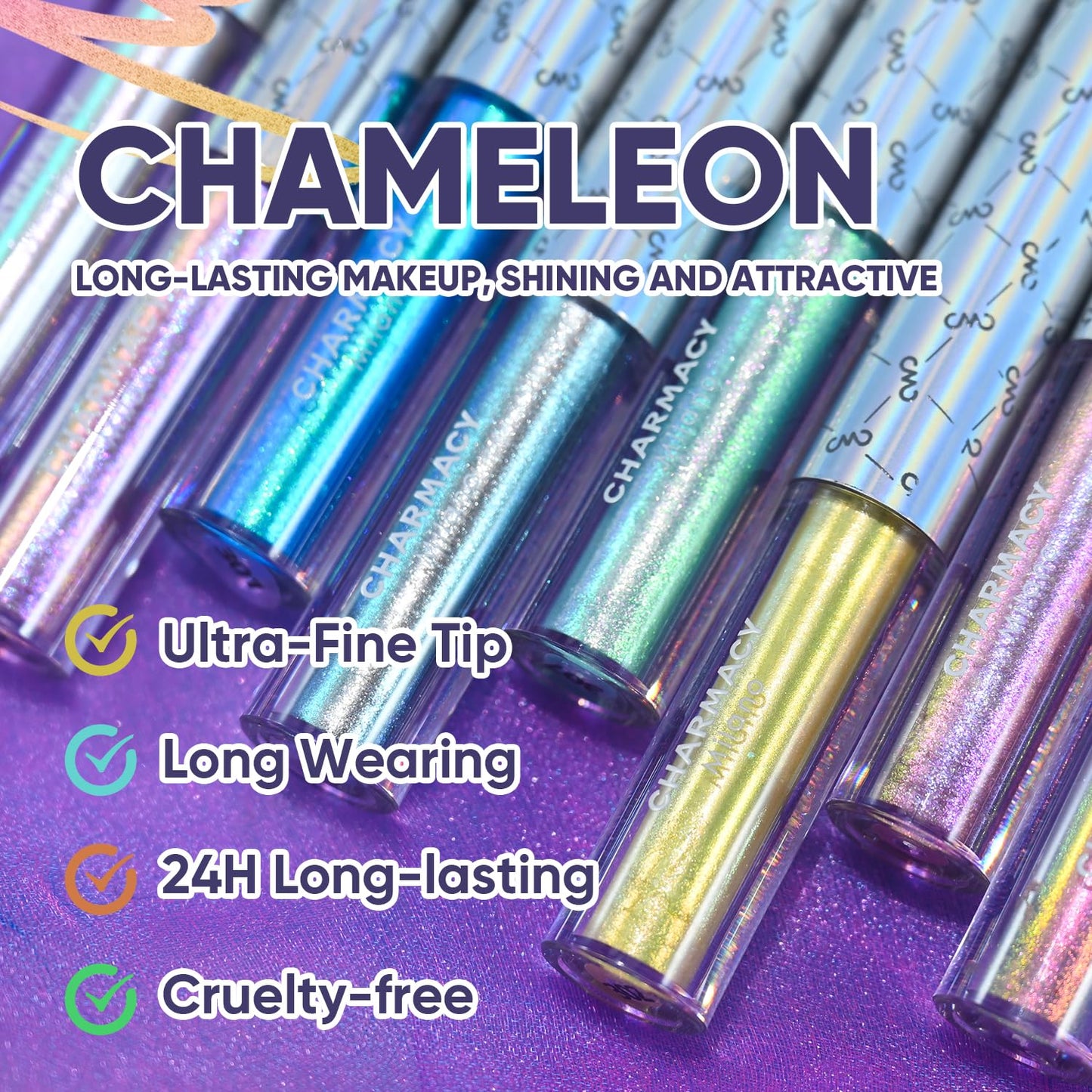 CHARMACY Chameleon Liquid Eyeliner, Liquid Glitter Eyeliner, Highly Pigmented, Metallic MultiColor Shifting waterproof Eyeliner, Ultra-Fine Tip, Longwearing, Smudge-proof (#307)