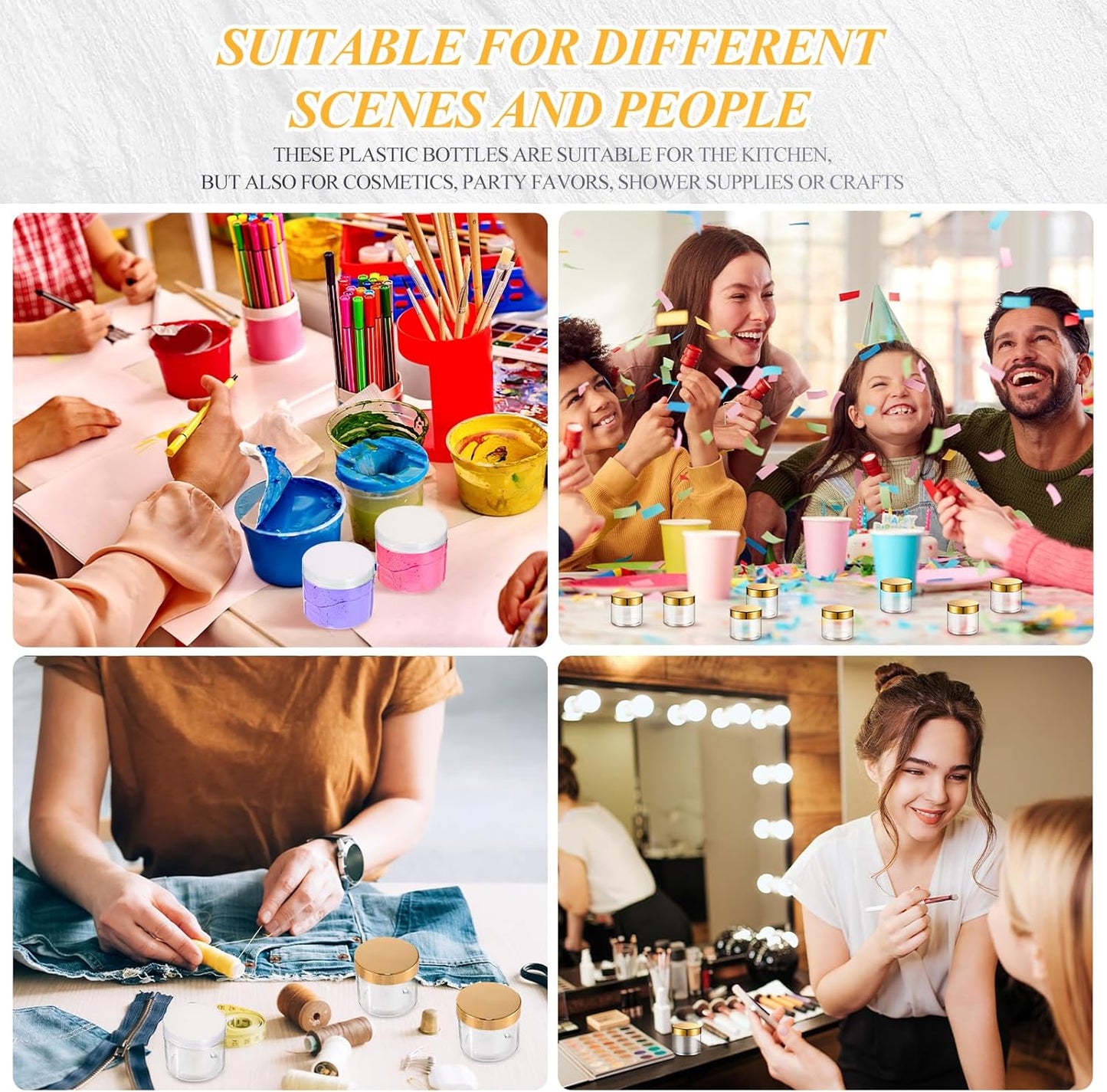 SATINIOR 36 Pieces 2 oz Plastic Jars with Lids Wide Mouth Airtight Reusable Container Acrylic Cosmetic Small Jars for Lotions Ointments Travel Toiletries Creams Make up Storage(Gold)