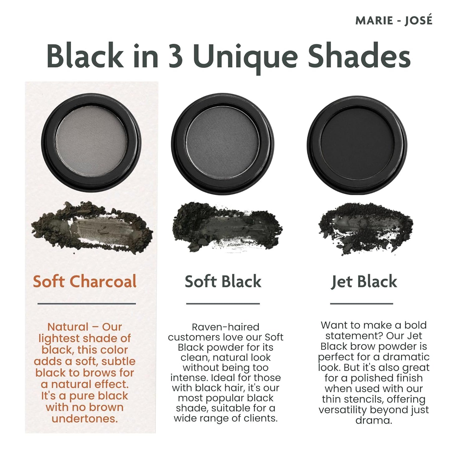Soft Charcoal Eyebrow Powder – Long-Lasting, Waterproof, Smudge-Proof Brow Powder for Natural, Defined Brows – Vegan & Cruelty-Free Eyebrow Makeup by Marie-José