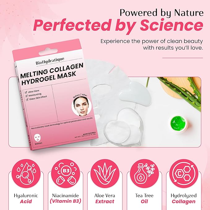Hydrogel Collagen Face Mask – Overnight Hydrating & Firming Treatment for Dry or Mature Skin – Dermatologist Tested, Anti Aging Korean Skin Care, Vegan, Clean Beauty – Pack of 5