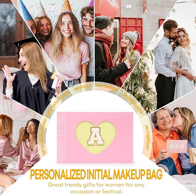 mibasies 2 PCS Initial Makeup Bags: Mothers Day Gifts for Women - Best Friend Birthday Gifts Graduation Gifts Wedding Bridesmaid Girlfriend Wife Daughter Sister Girl Gifts - Yellow M