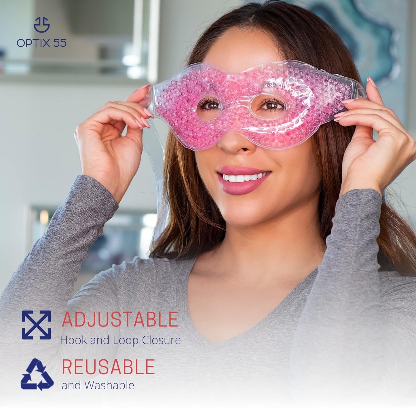 Gel Eye Mask with Eye Holes- Hot Cold Compress Pack Eye Therapy | Cooling Eye Mask for Puffy Eyes, Dry Eyes, Headaches, Migraines, Sinus, Dark Circles - Reusable Eye Face Mask | Ergo Gel Bead (Pink)