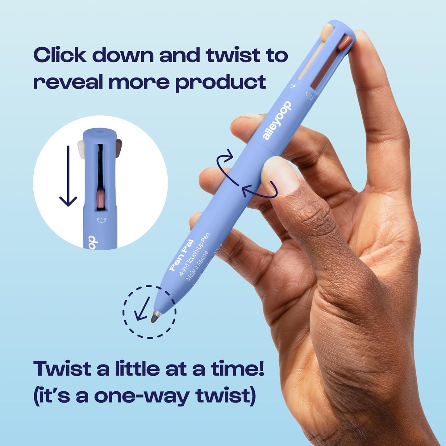 Alleyoop Pen Pal 4-in-1 Makeup Pen - Comes with Eyeliner, Highlighter, Lip Liner, and Eyebrow Pencil - Touch Up On the Go - Cruelty-Free, Vegan (In A Rouge (Light))