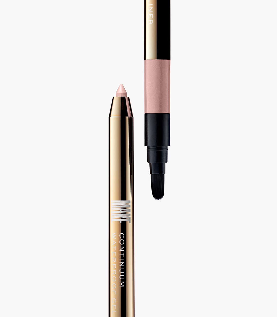 MAKE Beauty Continuum Waterproof Gel Eyeliner Pencil. Creamy, Pigmented Multi-Use, including Waterline with Built-in Sharpener and Blending Brush. Smudge-Proof Makeup. Shade - Celestial, Champagne