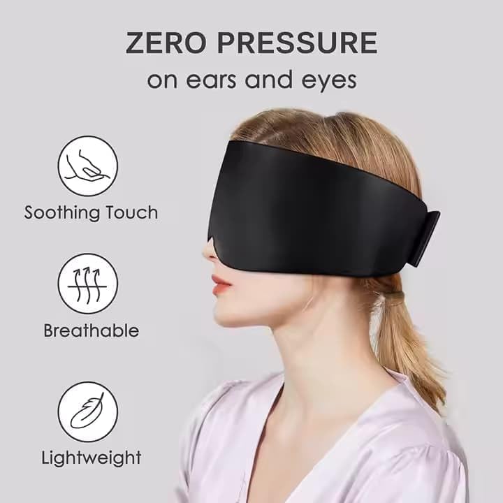 100% Mulberry Silk Sleep Mask, Large Adjustable Eye Cover for Sleeping, Comfortable, Pressure-Free and Breathable Sleeping Masks for Women Men - DarkBlue