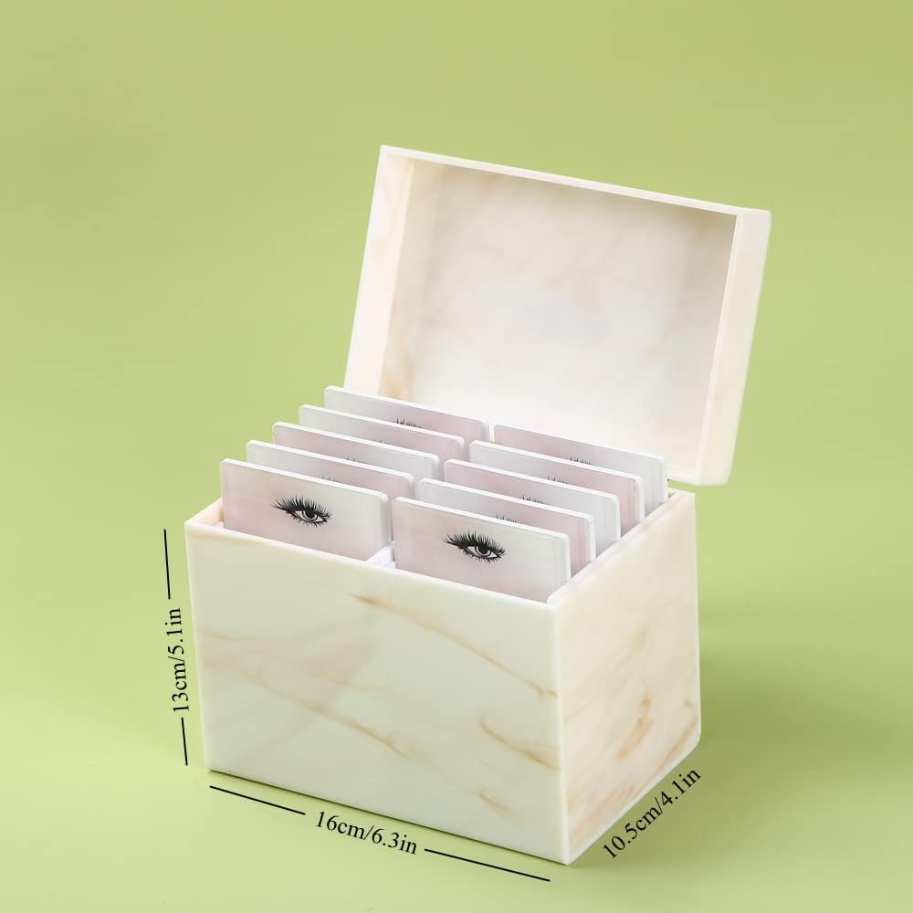 10 Layers Acrylic Eyelash Storage Box, Makeup Eyelashes Extension Close-Packed Display with 10 Pallets, Grafting False Eyelashes Glue Pallet Holder Display Organizer (Marble Yellow)