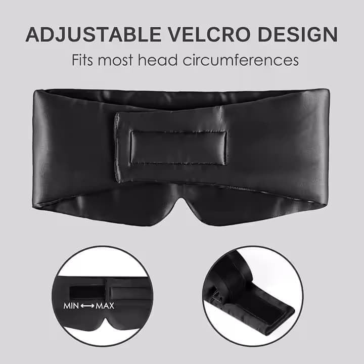100% Mulberry Silk Sleep Mask, Large Adjustable Eye Cover for Sleeping, Comfortable, Pressure-Free and Breathable Sleeping Masks for Women Men - Black