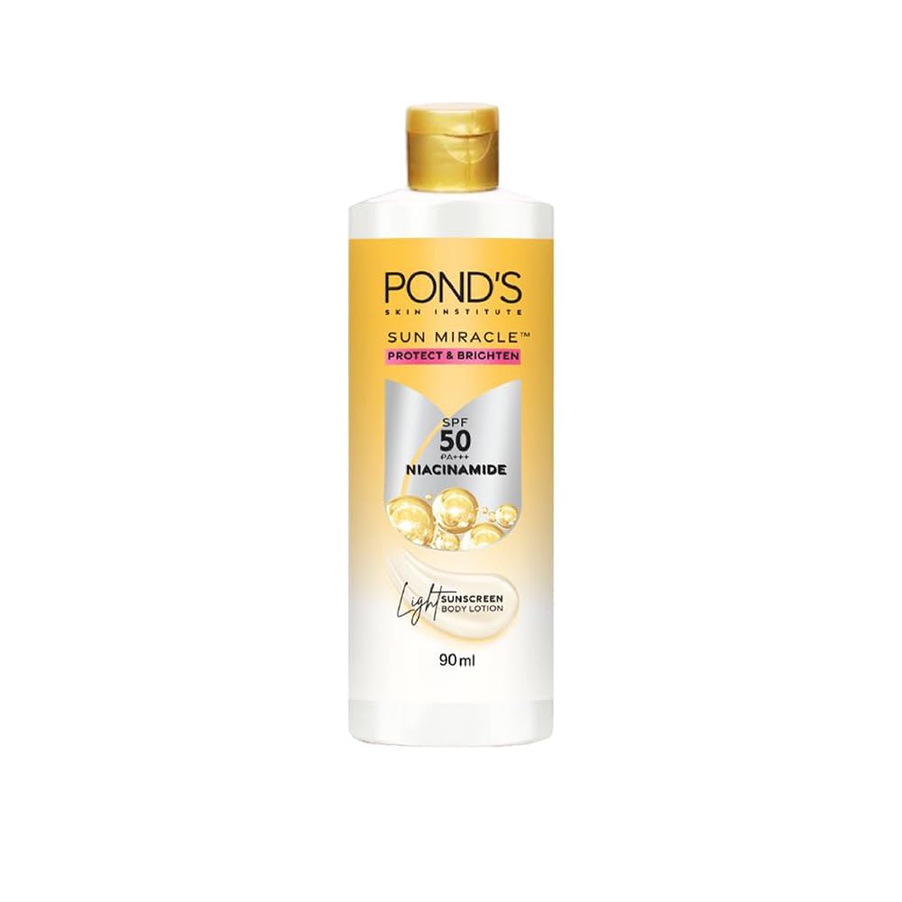 POND-S. Sun Miracle Body Lotion, SPF 50 PA+++, 90 ml, UVA/UVB Protection, 1% Niacinamide, Lightweight, No White Cast 3.0 Fl.oz.
