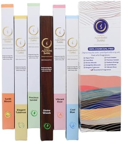 Incense Sticks Agarbatti Sabki - Pack of 6-120 Sticks, Relaxation Spiritual Healing Stress Relief, Premium, Charcoal-Free, Meditation Chakra Reiki Yoga Elements of Nature (Assorted)