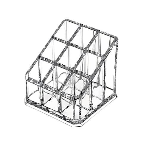 Acrylic Makeup Organizer Cosmetic Storage Display Case Makeup Brush Holder Organizer Lipstick Dispenser Canister Bathroom Container (3.5 x 3.5 x 2.6 in, 9 Partitions, Transparent)