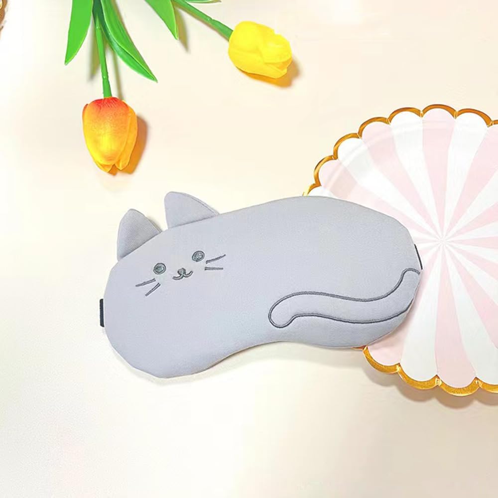 PERFECTSIGHT Kitty Sleep Eye Masks, Cute Plush Sleep Eye Cover Lightweight Adjustable Eyeshade Faux Fur Mask Cover for Women Men Sleep Travel Nap, Grey Cat