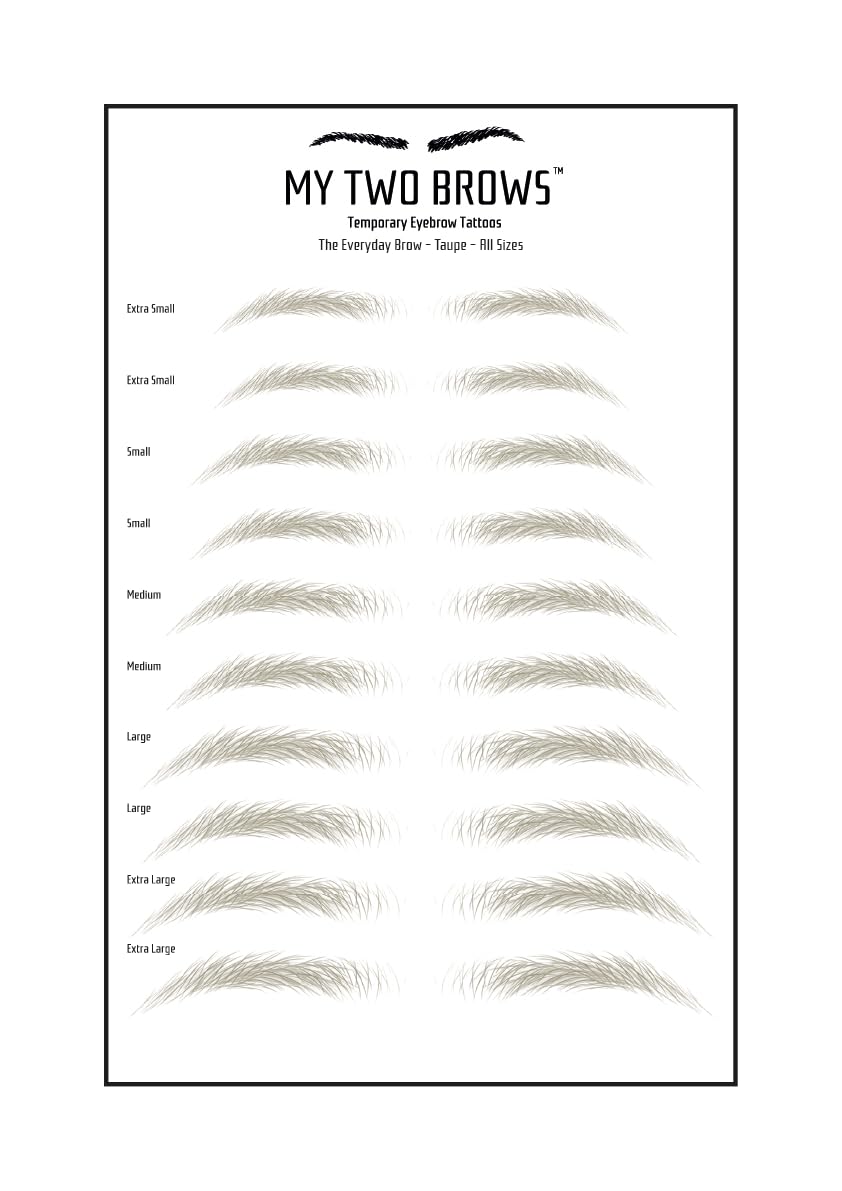 (10 pairs) Taupe Temporary Eyebrow Tattoo - Extra Large Size - Waterproof & Smudgeproof - Everyday Brow Style Eyebrow Stickers - Sheet Lasts up to 30 Days - Won't Work on Existing Brows