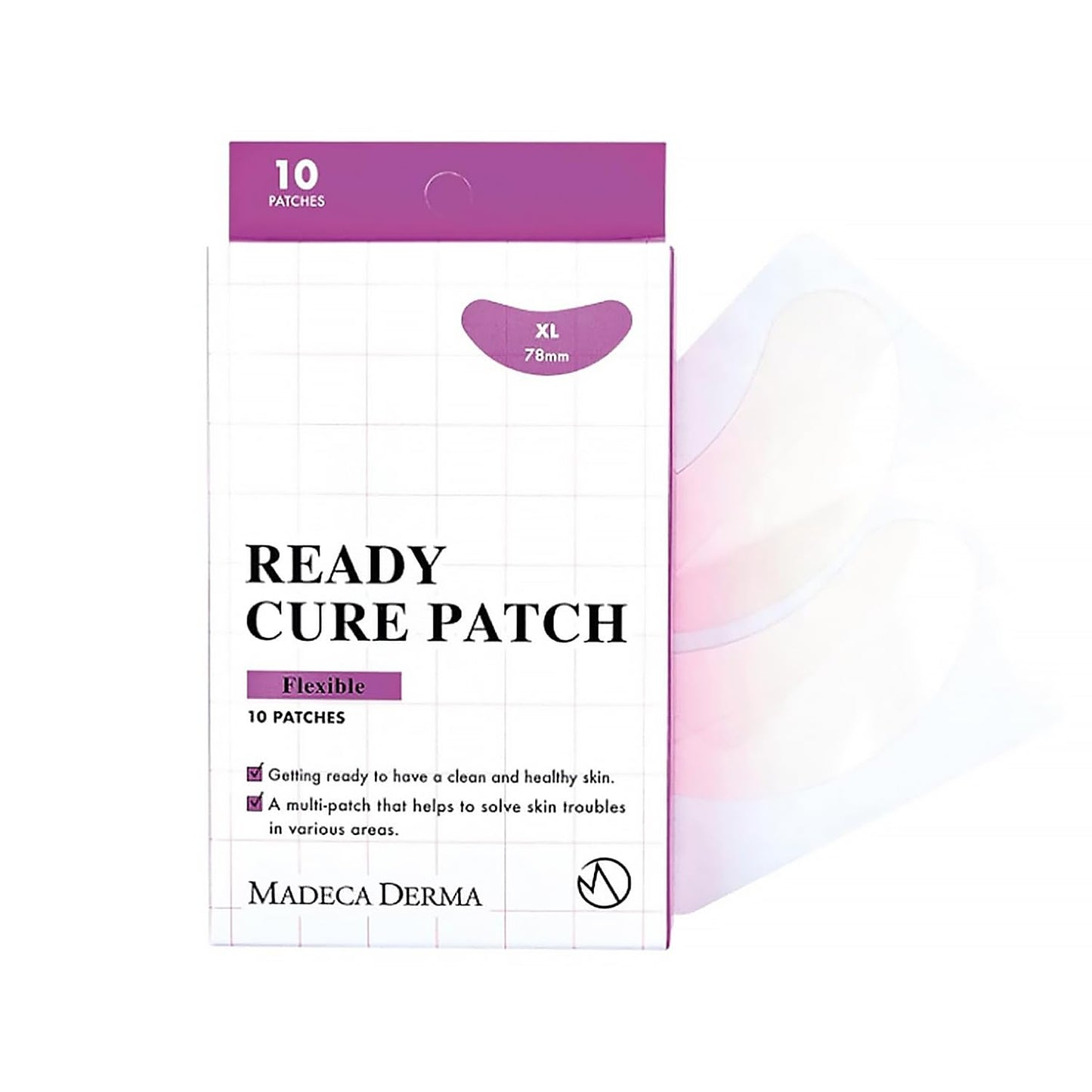 Madeca DERMA Ready Cure Patch Flexible – XL Hydrocolloid Patches for Large Area Coverage, Perfect for Acne, Zits, Blemishes, White & Blackhead Wound Care (10 Patches/Extra Large Size / 78mm)