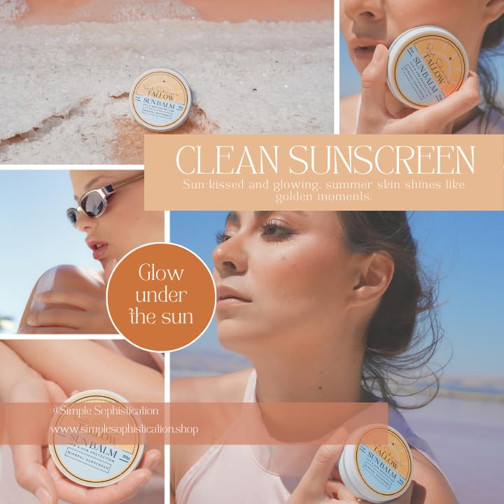 Tallow Sun Balm, tinted - with grassfed tallow, castor oil, zinc oxide | Mineral Sunscreen | Natural, Clean, Organic | Reef Safe, Ocean Friendly | Spf 30 - suitable for sensitive skin (2 oz) (Fair)