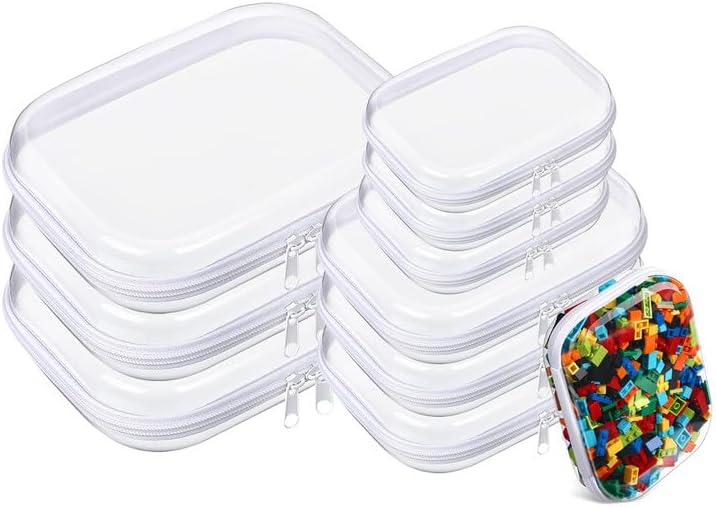9 Pcs Clear Hard Zipper Case Hard Plastic Zipper Pouches Clear Shell Case Portable Travel Organizer Makeup Bag for Building Blocks Puzzles Cosmetics Makeup Supplies