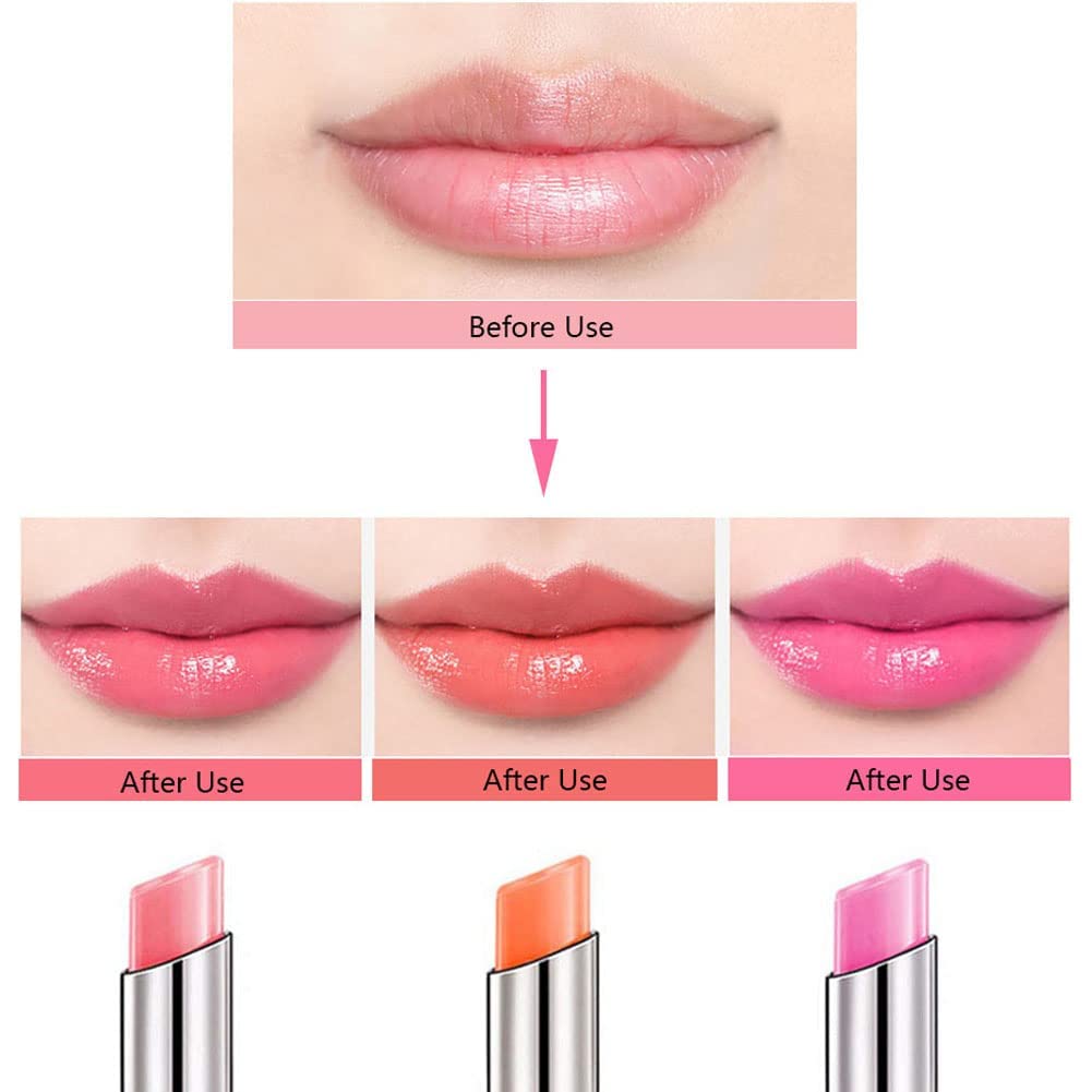 evpct 3Pcs Peach Strawberry Orange Color Changing Change Lipstick Lip Balm Set for Women Korean Magic Lipstick Color Change Changing Lip Tint Tinted Stain Balm Long Lasting Waterproof Crystal Lipstick
