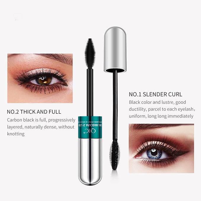 2-in-1 4D Silk Fiber Mascara: 5x Longer, Waterproof, No Clumping, Long-lasting, and Smudge-Proof for Natural Eyelash Makeup (Silver Tube, 1Pc)