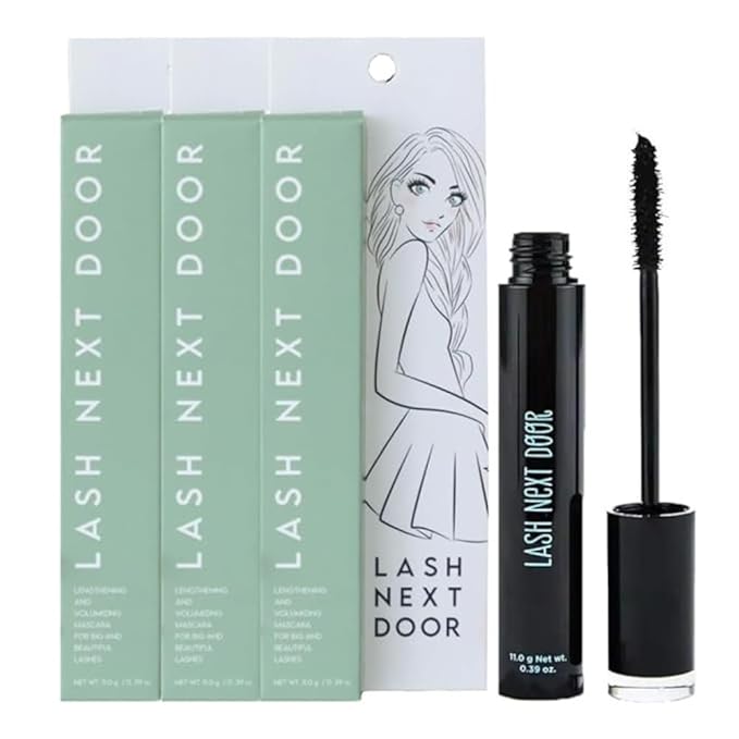 Lash Next Door Water Resistant Mascara Black Volume and Length - No Clump Volumizing Mascara for Thickening and Lengthening - Smudge Proof Lashes by Brooklyn and Bailey (3 Pack)
