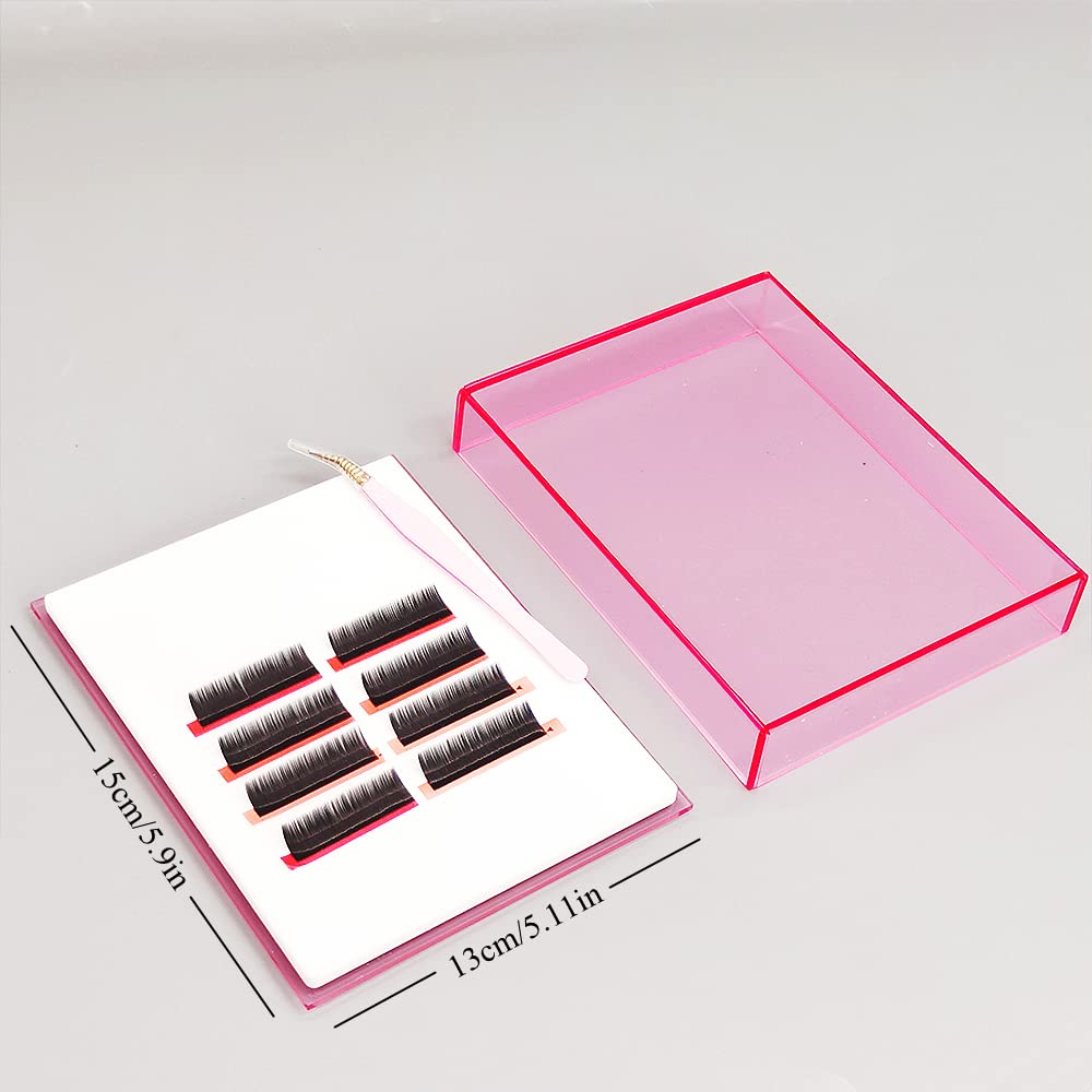 Grafting False Eyelash Acrylic Extension Pallet Organizer, Eyelash Extension Glue Tweezers Plate Makeup Palette, Dustproof Storage Box Display Training Tools Salon (Transparent Pink L)