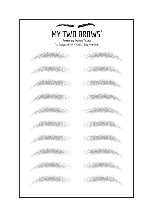 (10 pairs) Natural Gray Temporary Eyebrow Tattoo - Medium Size - Waterproof & Smudgeproof - Everyday Brow Style Eyebrow Stickers - Sheet Lasts up to 30 Days - Won't Work on Existing Brows