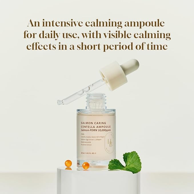 HEVEBLUE Salmon Caring Centella Ampoule - Salmon PDRN, Salmon Egg Extract, Centella, Madecassoside, Calming, Soothing, Restore and Rejuvenate, Sensitive Skin, Korean Skincare