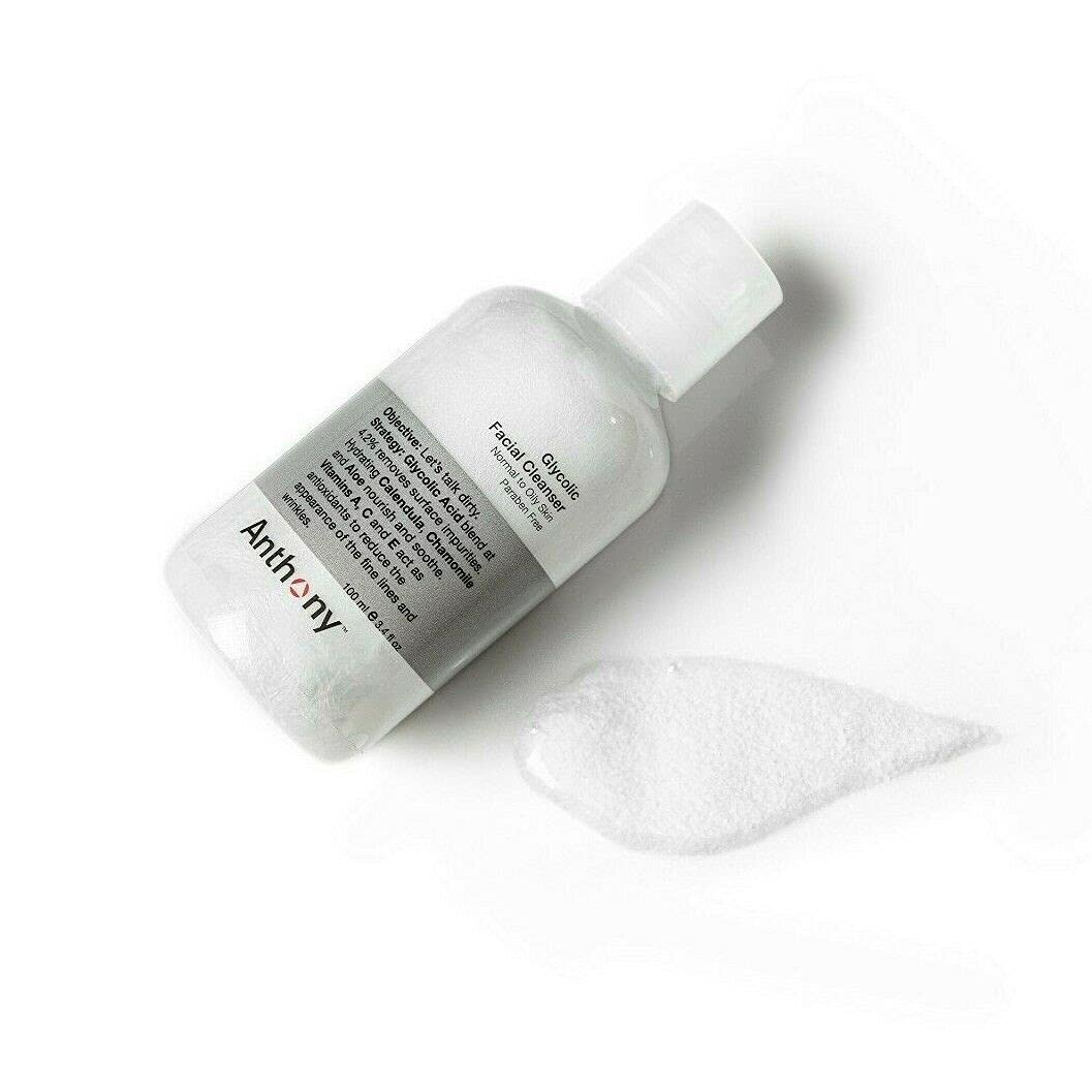 Anthony Glycolic Facial Cleanser for Men, Daily Exfoliating & Hydrating Face Wash, Shave Prep, Non-Foaming, Deep Cleansing, Gentle on Sensitive Skin, Removes Dirt & Oil, Smooths Texture, 3.4 Fl Oz