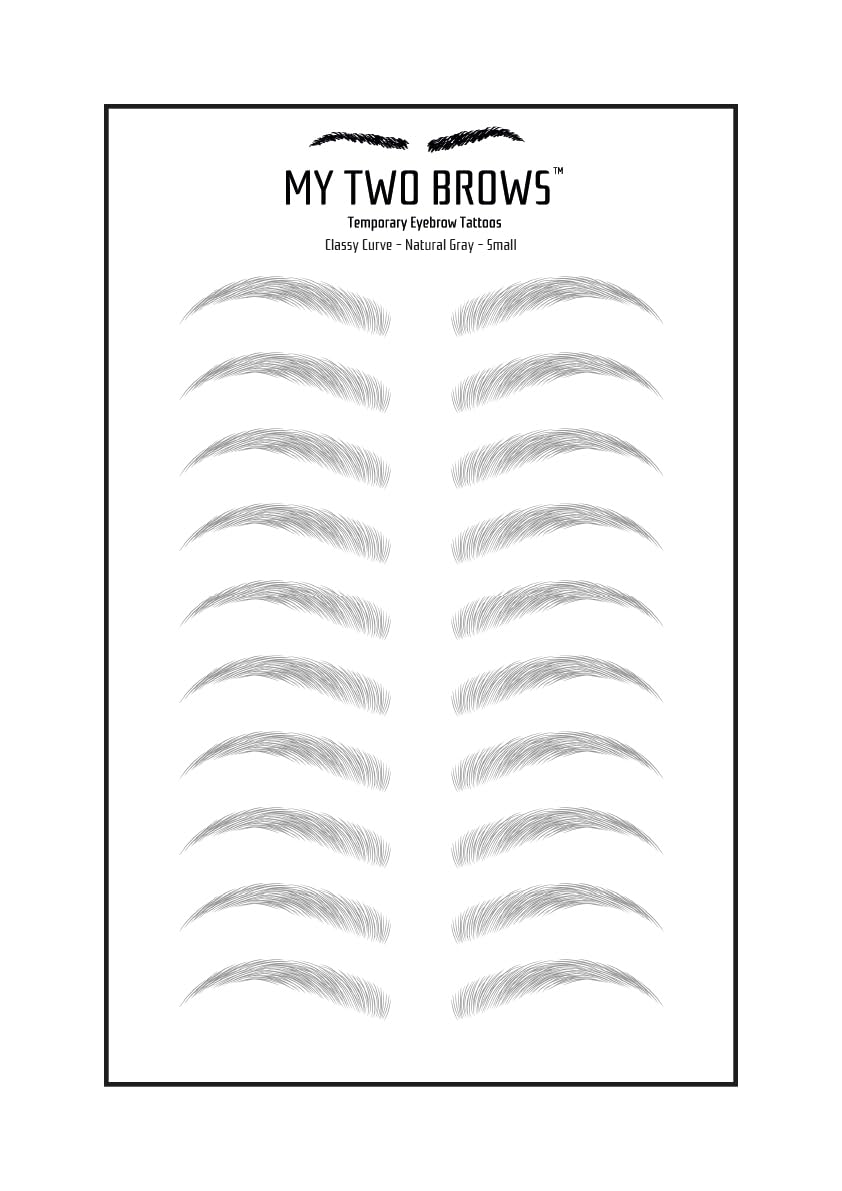 (10 pairs) Natural Grey Temporary Eyebrow Tattoo - Small Size - Waterproof & Smudgeproof - Classy Curve Style Eyebrow Stickers - Sheet Lasts up to 30 Days - Won't Work on Existing Brows