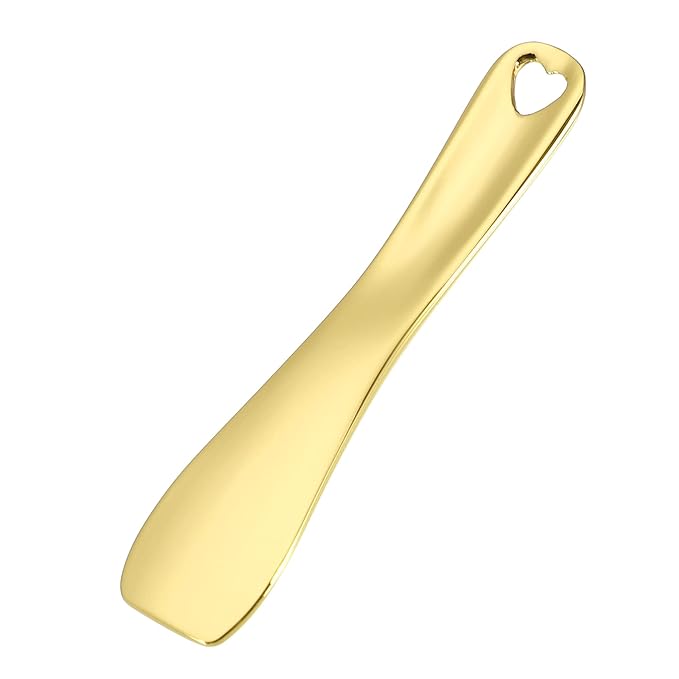 VOCOSTE 3 Pcs Makeup Spatula Mini Spoon, Eye Cream Massage Sticks Beauty Scoop, for Facial Cosmetic Face Cream, Zinc Alloy Heart Shape 2.36"x0.49", Gold Tone